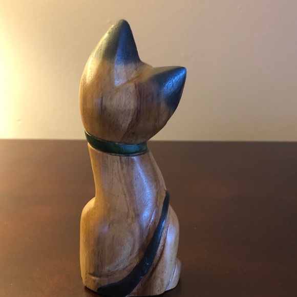 Vintage Folk Art Carved Wooden Cat Figurine Hand Painted - Picture 3 of 6